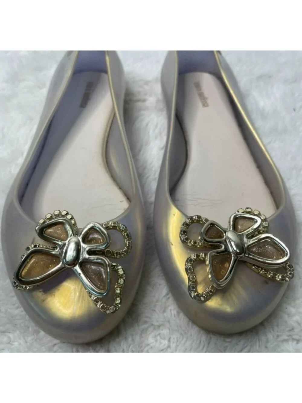 Mini Melissa Sweet Love Fly Butterfly Jelly Flats Pearly Gold Big Kid Size 4 EU